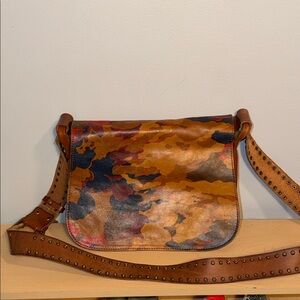 Patricia Nash Multi Color Camouflage Shoulder Flap bag w/ Studded leather strap